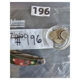 Assorted coins & pocketknife
