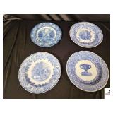 (4) 10" VICTORIAN PLATES - (1) LIBERTY BLUE "INDEPENDENCE HALL" & THE SPODE BLUE ROOM COLLECTION: "WARWICK VASE" FIRST INTRODUCED CIRCA 1834, "CONTINENTAL VIEWS" FIRST INTRODUCED CIRCA 1844, "RURAL SC