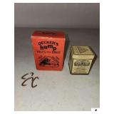 DR. M.A. SIMMONS LAXIATIVE MEDICINE TIN & DECKERS HUMP HILLS PIG RINGS BOX (GOOD CONDITION) - (NW BEDROOM)