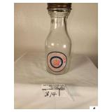 VINTAGE GLASS MOTOR OIL BOTTLE WITH METAL SPOUT AND CAP FEATURING RED CROWN GASOLINE LABEL - (GARAGE)