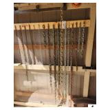 27 PCS. OF CHAIN - LOG CHAIN DOWN TO DOG CHAINS AND SWING CHAINS - MISC. LINKS - (SHED)