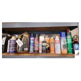 AUTOMOTIVE SUPPLIES- BOX OF LEATHERS & VINLY ROYAL PURPLE MAX BOOST OCTANE BOOSTER & PROTECTOR - STABILIZER - GOLD GLASS CAR WASH - SPRAYADHESIVE - 3M MULTIPURPOSE SPRAY ADHESIVE - AIR FILTER OIL - PY