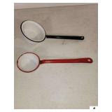 BLACK & WHITE ENAMEL  WATER DIPPER & RED/WHITE SPOON - (FEW PECKS) (NW BEDROOM)