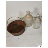 DUTCH OVEN - HANDLED GALLON JUG - HALF GALLON JUG DUTCH OVEN IS RUSTY - NEEDS CLEANING - HAS VAIL, NO LID (UPSTAIRS)