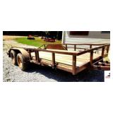 TANDUM WHEEL TRAILER- 8" X 12 ENCLOSED TUBE FRAME - 16FT BED - EXCELLENT 2" WOOD FLOOR PLANKS - LOADING RAMPS - HEAVY DUTY -
