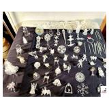 (65 +/-) CHRISTMAS ORNAMENTS PLASTIC & GLASS WHITE AND COLORED BEADS - ANIMALS - HEARTS - ANGELS - CHRISTMAS TREES - ICE CICLES - MISC - (UPSTAIRS)