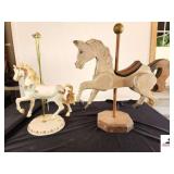 LARGE HANDMADE WOOD CAROUSEL HORSE ON POLE CAROUSEL HORSE WITH BRASS STAND - HAS A CHIP ON ONE FOOT - (GARAGE)
