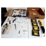 STANLEY HEAVY DUTY SHARP SHOOTER STAPLER (4) BOXES OF ARROW #T50 STAPLES 9/16", 14mm (1,250/BX) - USED SAWSALL BLADES - VARIOUS SIZES - 11 NEW BLADES - DREMEL SET ATTACHMENTS - COBALT CLAMP - SCREWS &