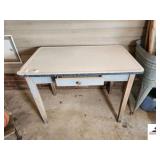 WHITE PORCELAIN TOP KITCHEN TABLE WITH DRAWER - (GARAGE)