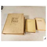 HOLY BIBLE KJV COLLECTION TWO SMALLER BIBLES - ZIPPER INCASED BIBLE - LARGE PRINT ADDITION - SHOWS AGE & WEAR - (GARAGE)