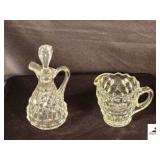 VINTAGE FOSTORIA  AMERICAN VINEGAR CRUET (7") & CREAMER (HALL CHINA CABINET)