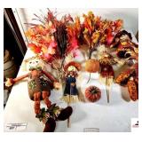 FALL & CHRISTMAS DECORATIONS SCARECROWS - PUMPKINS - FALL LEAF DECOR - BEADED CORN HUSKS - FALL DECO POLY MESH - CHRISTMAS POINSETTA FLOWERS DECOR - HOLLY GARLAND - CHRISTMAS BALLS/ORNAMENTS (UPSTAIRS