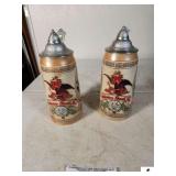 (2) ANHEUSER-BUSCH, INC. KING OF BEERS STEIN "K" SERIES #20252 "THIS LIMITED EDITION STEIN ILLUSTRATES THE TAVERN AND PPUBLIC HOUSE TRADITION OF THE 17TH CENTURY." - "M" SERIES #40829 "THIS LIMITED ED