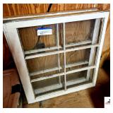 (2) VINTAGE WHITE WINDOW SASHES WITH PANES (UPSTAIRS)