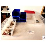 5 BLUE STORAGE BOXES-3CLEAR STORAGE BOXES DRYWALL BRACKETS
