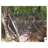 (6) CHAIN LINK FENCING PANELS - 10 FT. X 6 FT. 1 HAS GATE - 1 PANEL END IS BADLY BENT (WOODS)