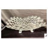 VINTAGE 11"  FOSTORIA  GLASS 3-TOED CURLED BOWL (HALL CHINA CABINET)