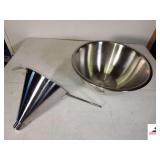 WIZARD CAN & CO STAINLESS MIXING BOWL - AND STAINLESS FUNNEL (UPSTAIRS)