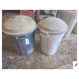 (2) TRASH CANS WITH LIDS - BLUE & GRAY (IMP SHED)