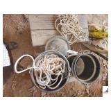 RUBBER BUCKET WITH ROPE - PORCELAIN DOUBLE BOILER PAN - (IMP. SHED)