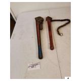 TOLEDO BEAVER TOOLS 24" STRAIGHT PIPE WRENCH RIDGID 2 1/2 PIPE AND FITTINGS CHAIN WRENCH - (TRAILER)