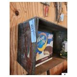 AMMO STYLE WOOD BOX - JOHN DEERE THERMOMETER - MOON PIE BOX - REMOVE FROM WALL (GARAGE)
