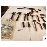 (14) IMPLEMENT PINS - TUBE PINS - NEW HITCH PINS - KEYS - TIRE TOOLS - (TRAILER)