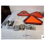 2 UNIVERSAL WINGS STOKE CONTROL SEGMENTS 2 ALUMINUM STOCK WHEEL BRACKETS - 3 SAFETY IMPLEMENT SIGNS (GARAGE)