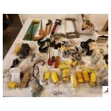 ELECTRICAL AND TOOL REPAIR SUPPLIES - CONNECTORS - ALUMINIUM CLAMPS - THREE CASTER WHEELS - 220 PLUGS - KEY HOLE SAW - CHANNEL LOCKS - DUST MASKS - HEAVY DUTY HACK SAW - MISCELLANEOUS GLASSES - CONNEC