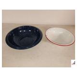 BLUE GRANITEWARE WASH BOWL & WHITE ENAMEL BOWL WITH  ( RED RING)  - GOOD CONDITION FOR AGE - NW BEDROOM