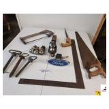 TUBE TRUCK HITCH 2" & 5" HITCH BALL - FORD EMBLEM COVER - HITCH BALLS - HACK SAW - DISTON "T" SQUARE - HAND SAW - KEY HOLE SAW - (TRAILER)