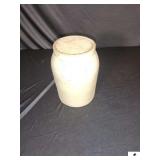 STONEWARE CROCK WITH WOOD LID - 7" BASE - 10" TALL - (LR)