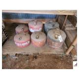 (6) GAS CANS - 5 GALLON, 2.5 GALLON, 2 GALLON - (IMP. SHED)