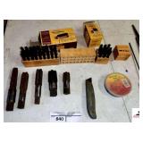 NORTHERN INDUSTRIAL 27 CARACTER LETER STAMP SET 3/16" - NORTHERN INDUSTRIAL 9 CHARACTER FIGURE STAMP SET 3/16" - (5) REAMERS - BOX CUTTER - 3M SCOTCH SUPER 33+ VINYL ELECTRICAL TAPE - ROUND AND FLAT F