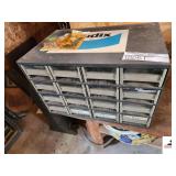 16 DRAWER METAL STORAGE CABINET WITH CONTENTS CONTENTS INCLUDE SCREWS AND NAILS