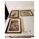FRAMED DEER PICTURES WHITETAIL DEER CUTOUT ON BURLAP FRAME - SAYS M. JOHNSON - WHITETAIL FRAME PRINT IN THE SNOW - 2 WHITETAIL DEER RUNNING (BUCK & DOE) - (LOCATED IN TRAILER)