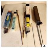 WELDING RODS - 3/32" 6011 PARTIAL BOX - FULL BOX OF FORNEY 1/8" 7018 5 LBS. - METAL CONTAINER OF WELDING RODS 307L - 15- ETC. (SHOP)
