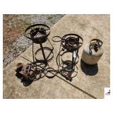 (2) GAS COOKER STANDS - HOSE - PROPANE TANK - (SHED)
