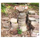 68 LANDSCAPE CONCRETE BLOCKS - PAVERS- 3 FLAT PCS. OF IRON - SQUARE PAVERS-  (WOODS)