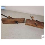 PAIR OF VINTAGE WOOD WORKING PLANE TOOLS 11 3/4" LONG WITH NOTCHED BLADE - 9 7/8" LONG WITH ROUNDED BLADE - (GARAGE)