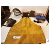 LEATHER WELDING APRON COLBALT WELDING GLOVES - HEAVY WELDING GLOVES - AMERICAN WORK PRODUCTS  TOOL WELD BAG - WORK GLASSES - GRINDING SHIELD - (TRAILER)