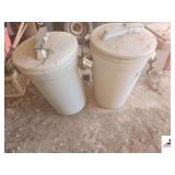 (2) PLASTIC TRASH CANS WITH LIDS (IMP SHED)