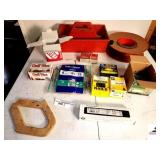 ELECTRONIC BALLAST (NEW) BARE COPPER INDOOR/OUTDOOR WIRE - TYPE SOLID - 8WG - 25FT - GULF WAX - 3" NAILS - T50 5/16" STAPLES - RED PLASTIC BOX - PLASTIC HOSE REEL - BOX OF WING-NUT - MATCHES - (SHOP)
