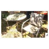 PATIO TABLE AND TWO CHAIRS NEEDS CLEANING - SHOWS SOME WEAR (OUTSIDE)