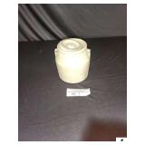 STONEWARE CROCK W/ LID AND TWO HANDLES - 6" BASE - 6 1/4" TALL - (LR)