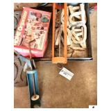 IRON PAINT STENCILS PEG BOARD HOOKS - PARTIAL SET OF NUMBERS - STEEL ROLLING SHOP CART - LARGE CAULKING GUN - AIR STAPLE GUN - (SHOP)