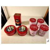 RITZ TIN - (4) CHRISTMAS TINS (2) SHORT CHRISTMAS CAKE TINS - (2) TALL CHRISTMAS TINS - PAINTED GEESE TINS - (UPSTAIRS)