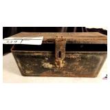 FORDSON METAL TOOL BOX SHOWS WEAR - PAINT IS WORN - SOLID FOR AGE - SHOWS SOME RUST - (GARAGE)