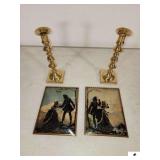 (4) REVERSE PAINTING SILHOUETTE PROTAITS BRASS FRAME - BRASS CANDLESTICKS (UPSTAIRS)