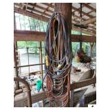 5 + EXTENSION CORDS - HEAVY DUTY AND LIGHT DUTY - AIR COMPRESSOR HOSE - (IMP. SHED)